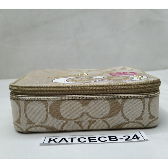 Coach Signature Light Tan Canvas Zipper Around Pill Case - Picture 4 of 8